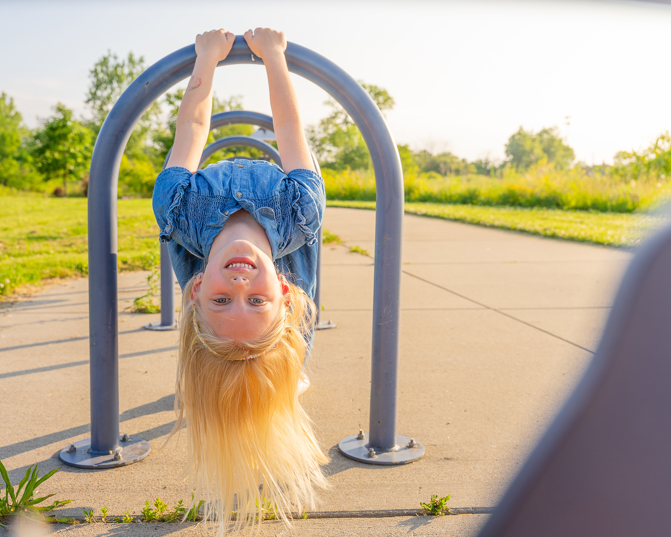 Kiddo hanging upside down
