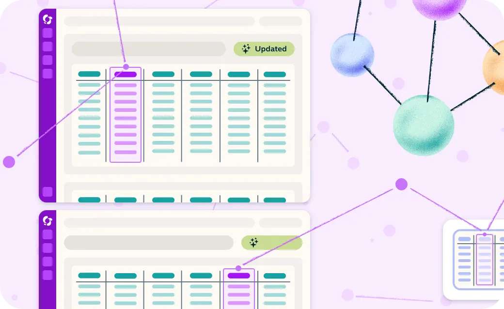 Illustration of two interconnected Kaleidoscope models on a purple background with molecule-like structures and "Updated" labels.