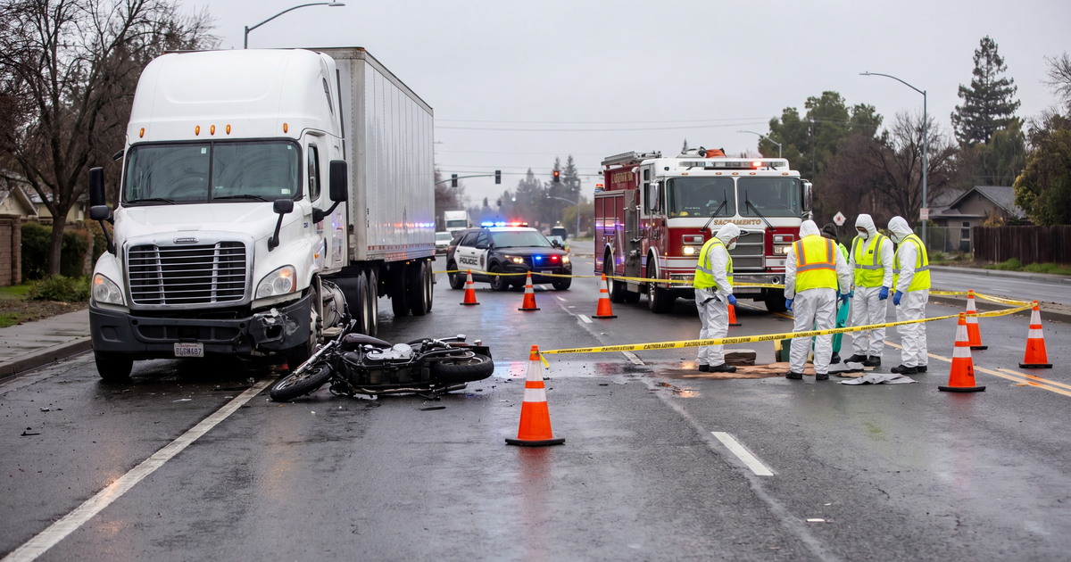 Motorcyclist Hospitalized, 50 Gallons of Diesel Spilled After Big Rig Crash on San Juan Avenue in Citrus Heights