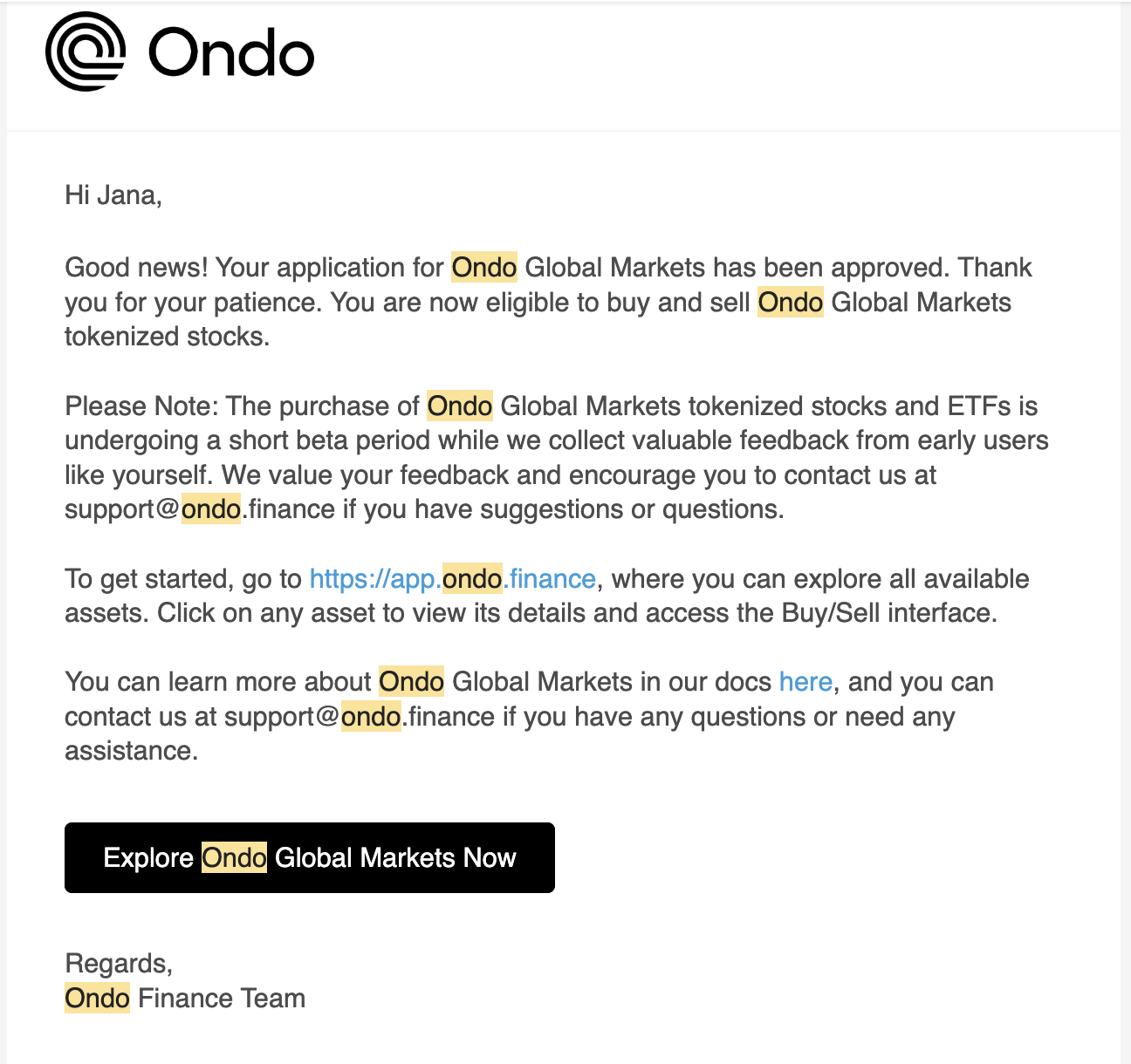 Ondo application approved