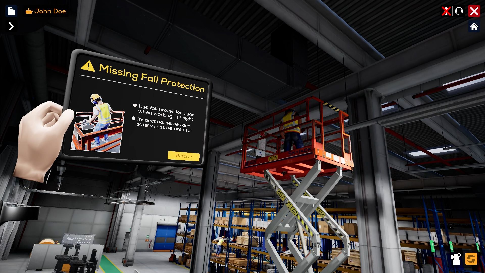 VR hazard training lift