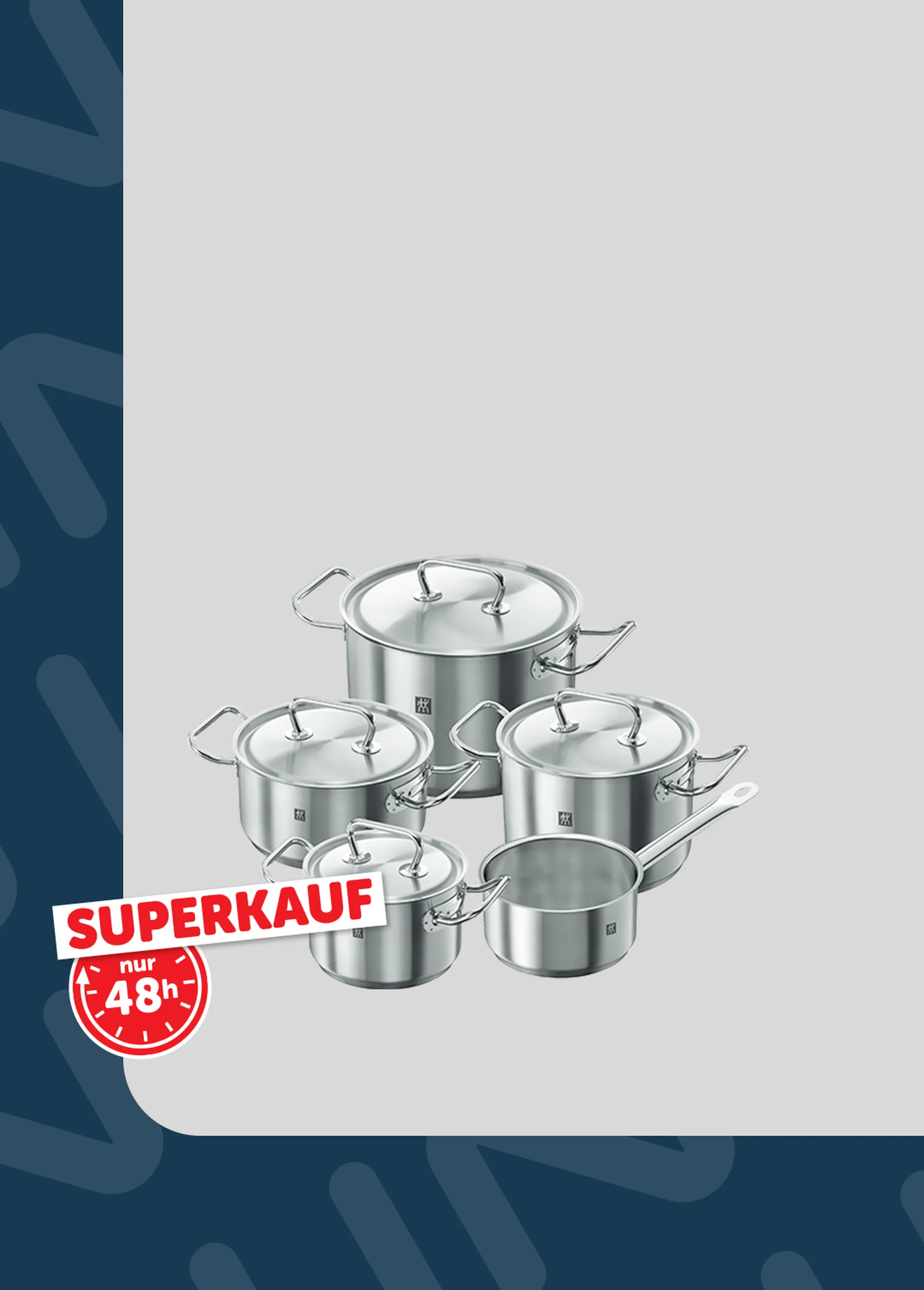 Werbebanner mit einem 5-teiligen Kochtopfset von der Marke Zwilling.