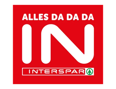 Rotes und weißes „INTERSPAR“-Logo mit den großen Buchstaben „IN“ und einem grünen Baumsymbol in einem weißen Rechteck am unteren Rand.