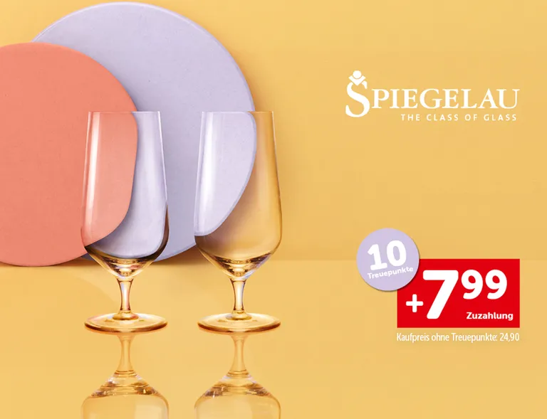 Zwei Biergläser und die Aufschrift "10 Treuepunkte. +7,99€ Zuzahlung. Kaufpreis ohne Treuepunkte: 24,90€"