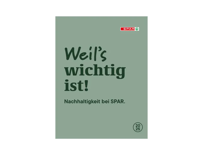 Titelseite des SPAR Nachhaltigkeitsberichts 2026 mit der Aufschrift "Weil's wichtig ist! Nachhaltigkeit bei SPAR."