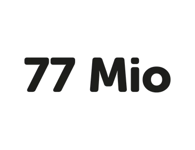 Schwarze Zahl "77 Mio"