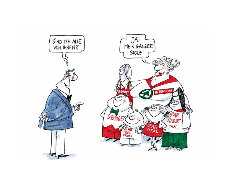 Cartoon über die INTERSPAR Eigenmarkenfamilie