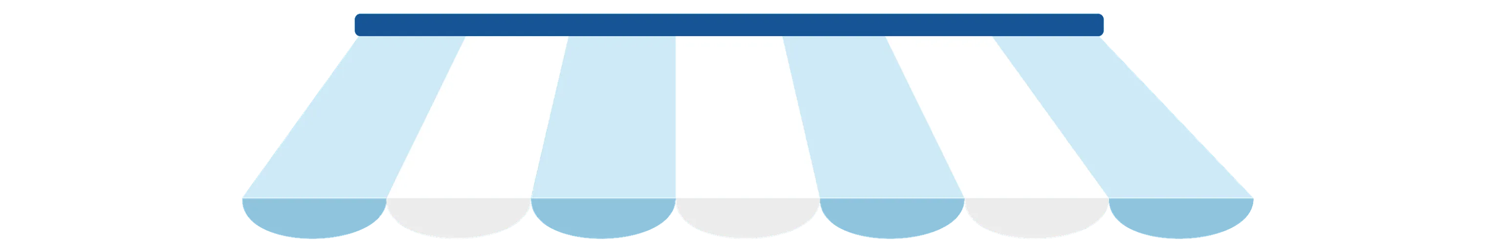 Blau-weiß gestreifte Markise im grafischen Stil