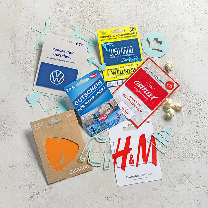Unterschiedliche Gutscheinkarten von VW, H&M, Zalando, Cineplexx uvm.