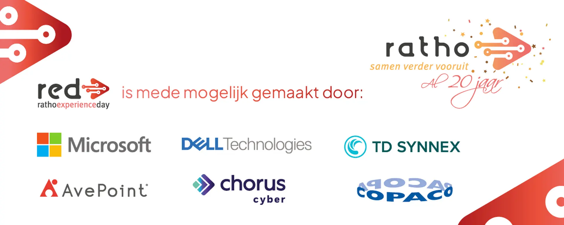 Sponsors van de Ratho Experience Day 2026: Microsoft, Dell Technologies, TD SYNNEX, AvePoint, Chorus Cyber en Copaco