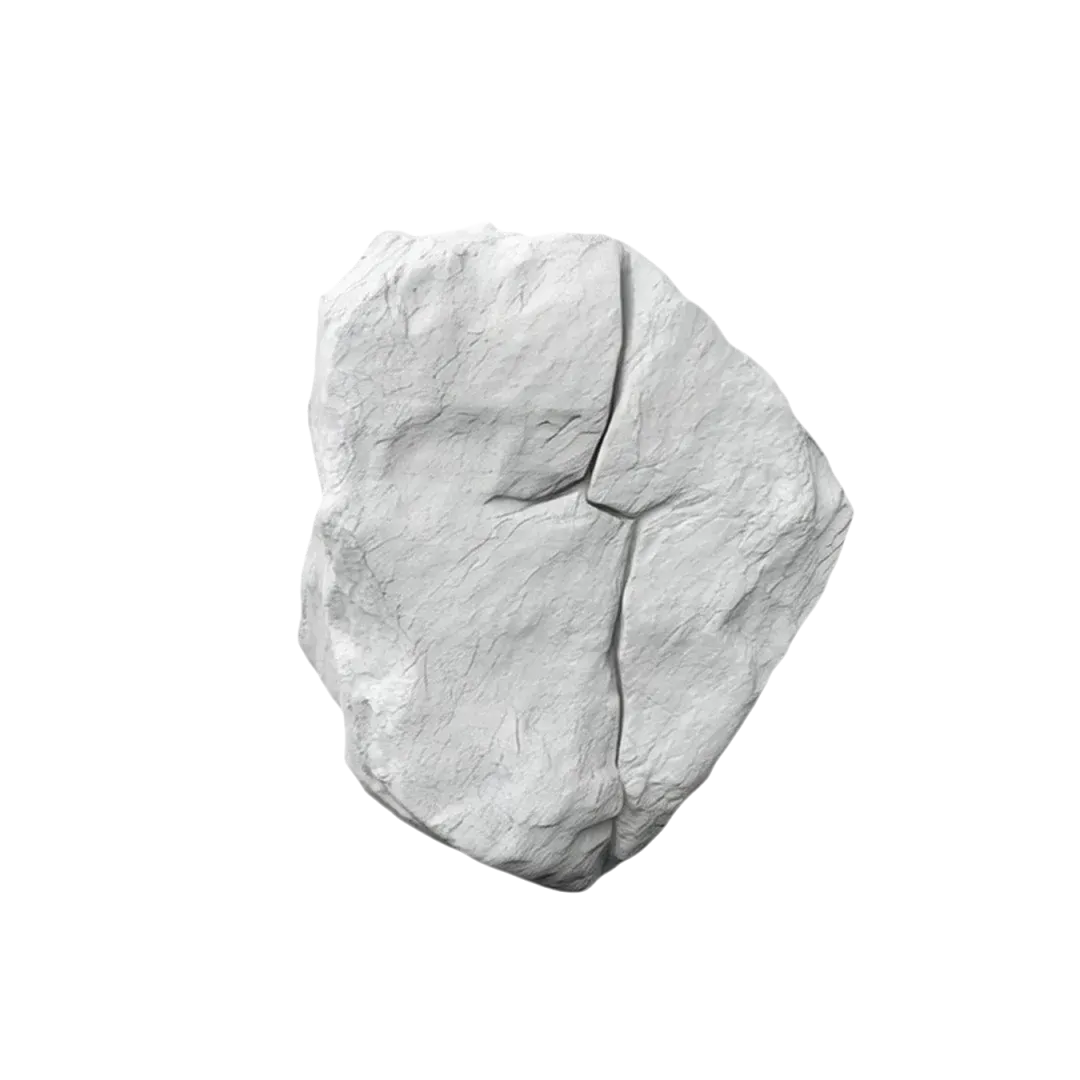 White textured rock with visible cracks on a plain black background.
