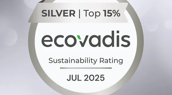 Silver EcoVadis Sustainability Rating badge for July 2025, Top 15%, with Artemyn Minerals logo below.