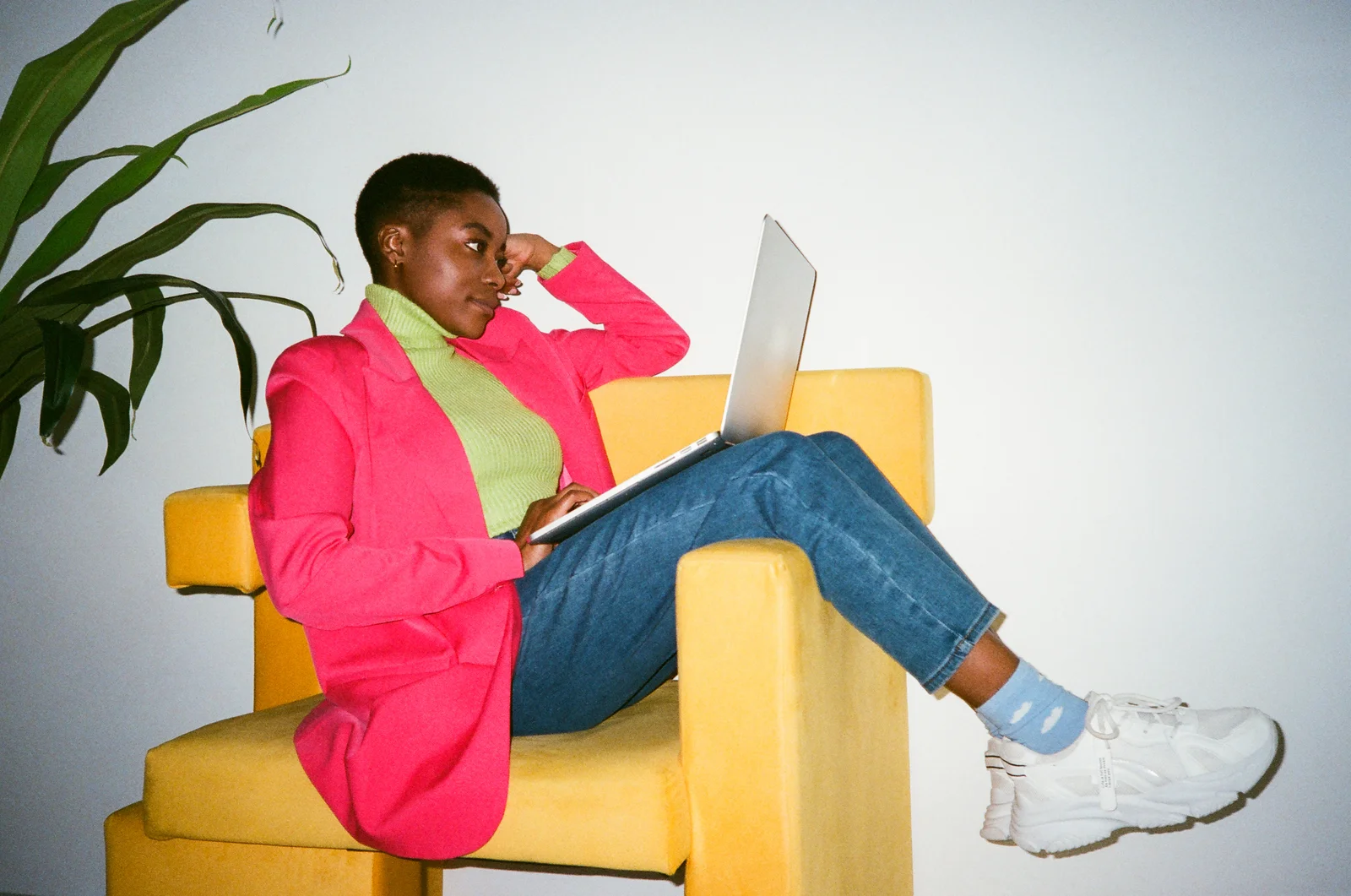Person working calmly on a laptop from home