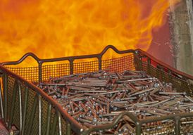 Parts entering hardening furnace