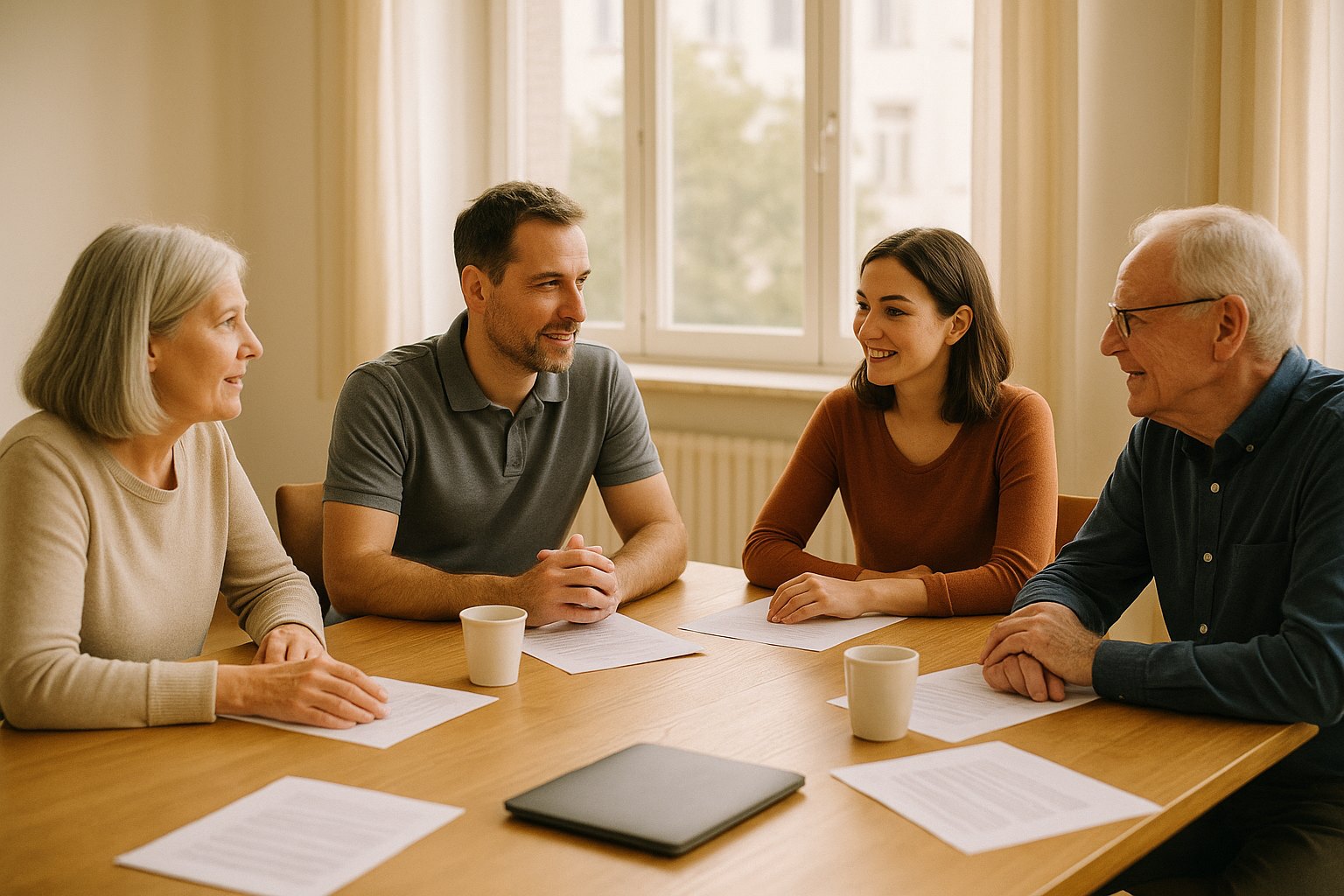 Besprechung mit Vertreter:innen mehrerer Standorte