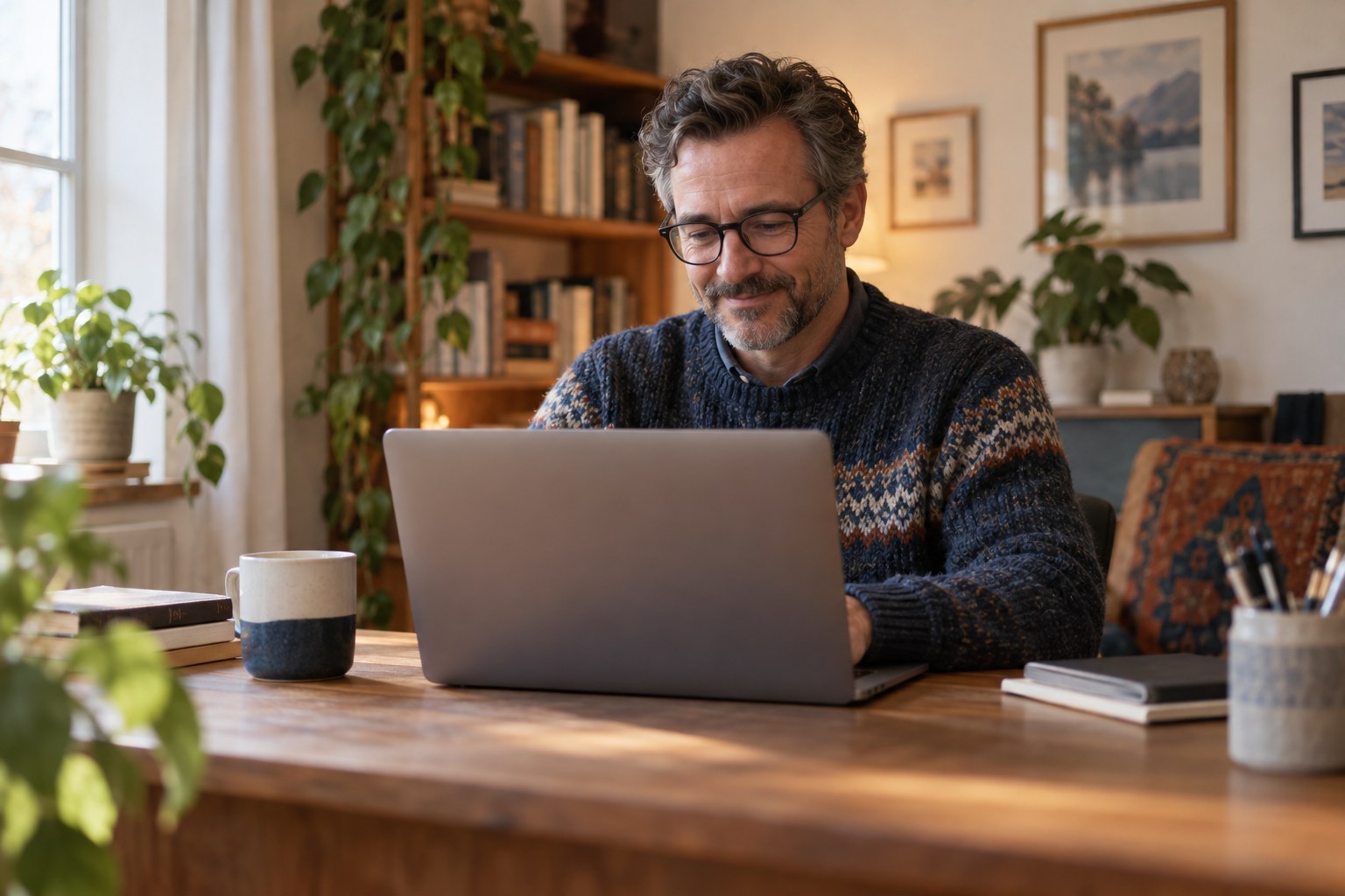 Berater arbeitet konzentriert am Laptop