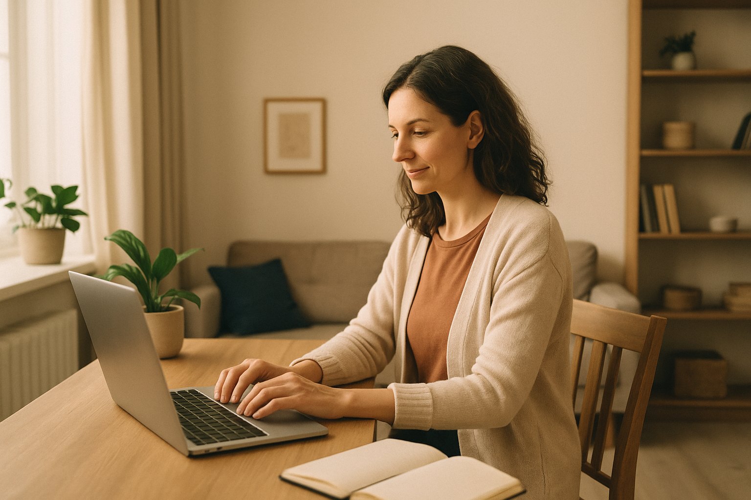 Beraterin am Schreibtisch im ruhigen Homeoffice