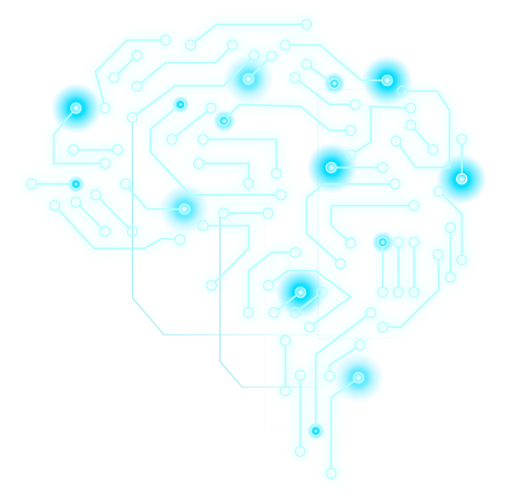 Glowing blue circuit board in the shape of a brain, symbolizing artificial intelligence and technology.