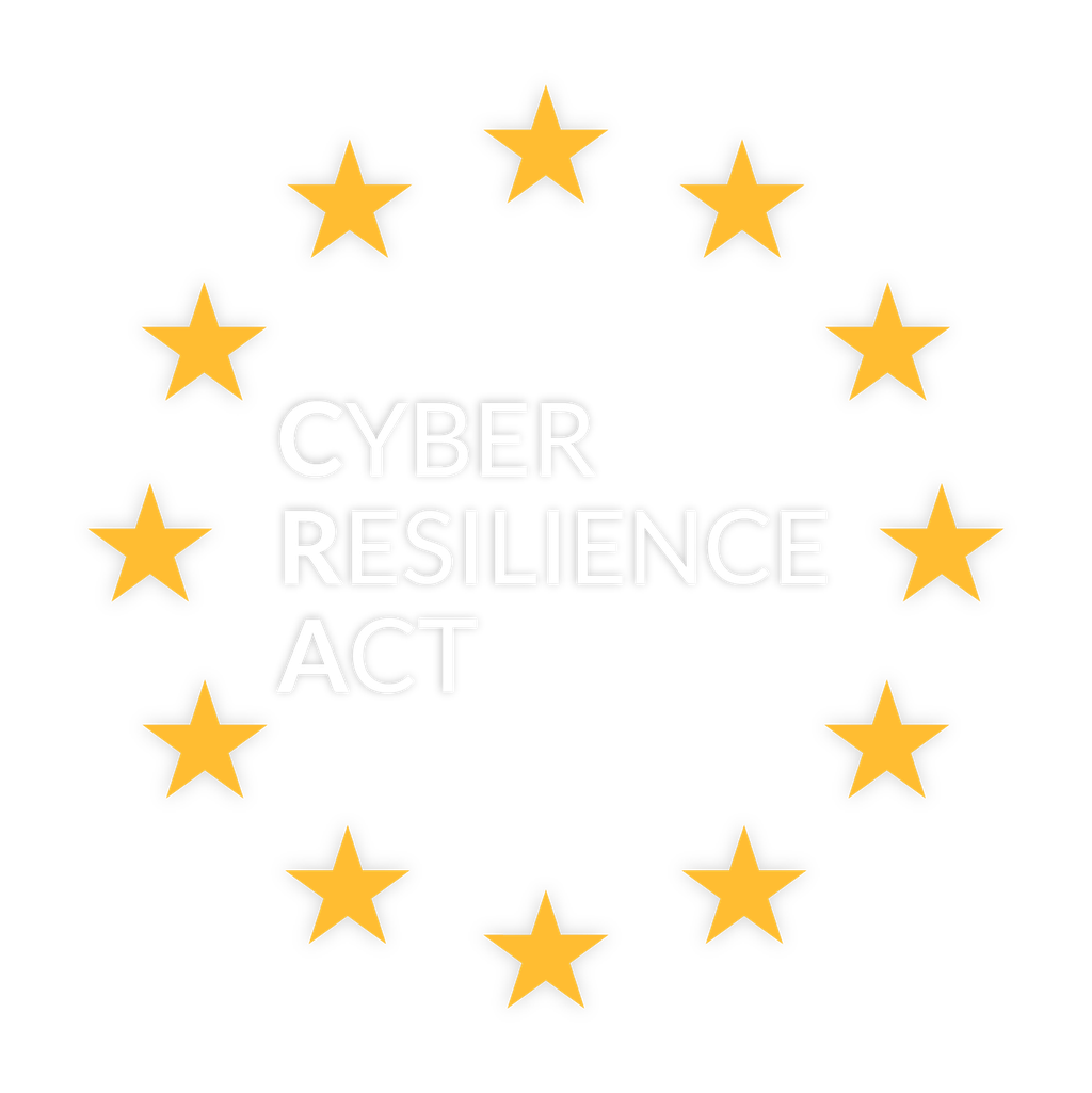 Yellow stars circle the text "Cyber Resilience Act" on a white background.