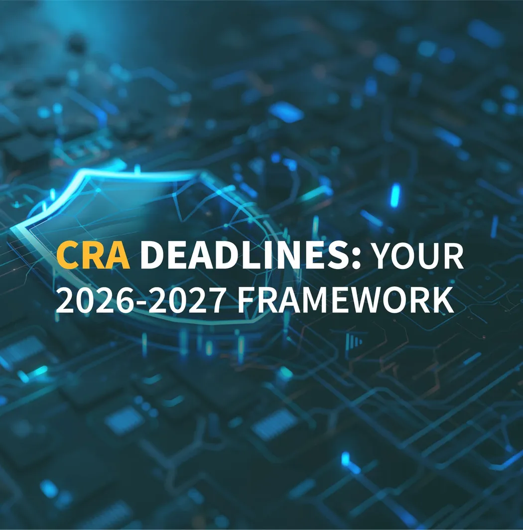 Abstract image with text "CRA DEADLINES: YOUR 2026-2027 FRAMEWORK" over a digital, circuit-like background.