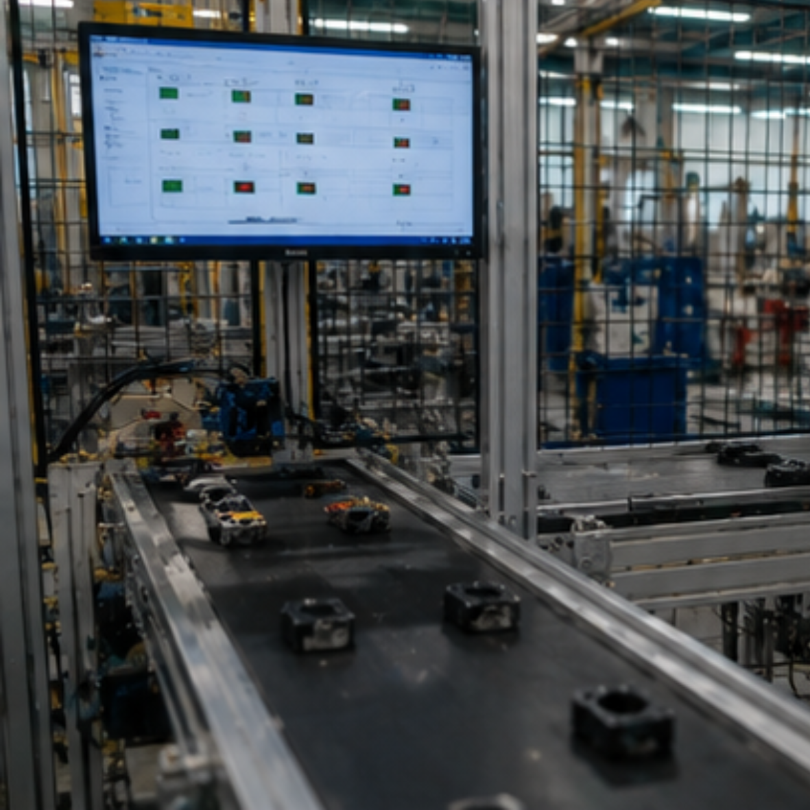 Sortido automático de piezas industriales hacia diferentes destinos mediante un sistema de visión artificial.