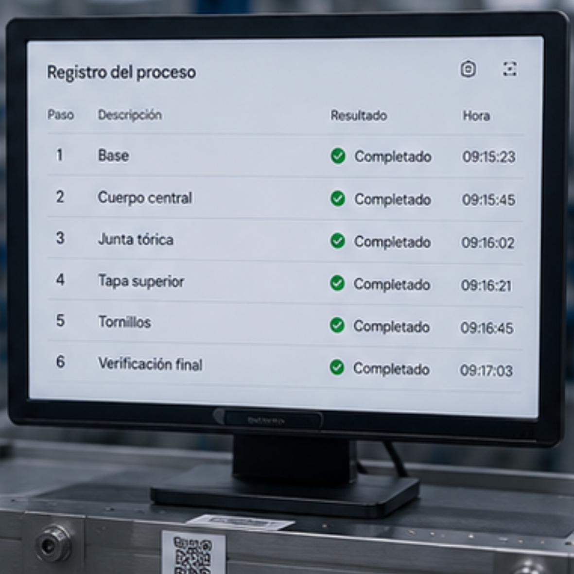 Registro automático del proceso de montaje para garantizar la trazabilidad y el análisis de todas las verificaciones realizadas.