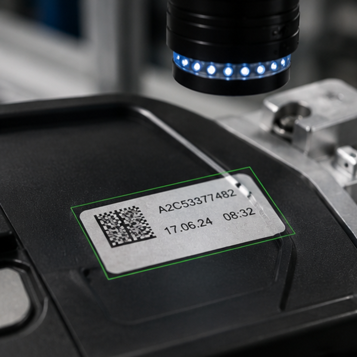 Inspección automática de etiquetas, códigos y marcajes para verificar su presencia y correcta identificación.