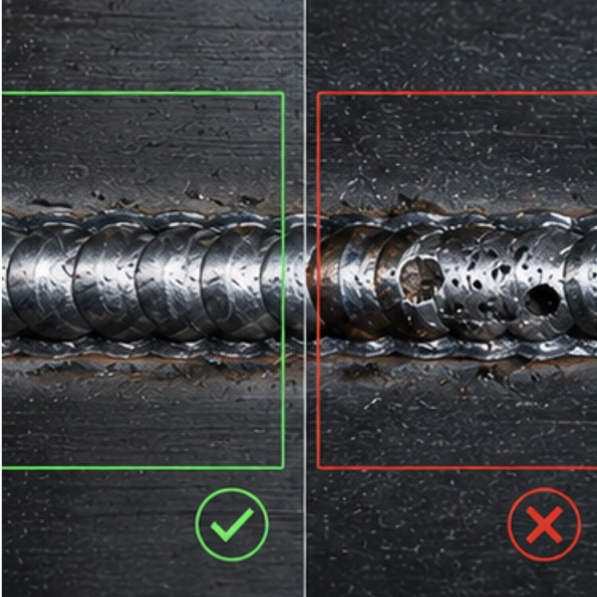 Inspección visual automática de cordones de soldadura para detectar defectos e irregularidades superficiales.