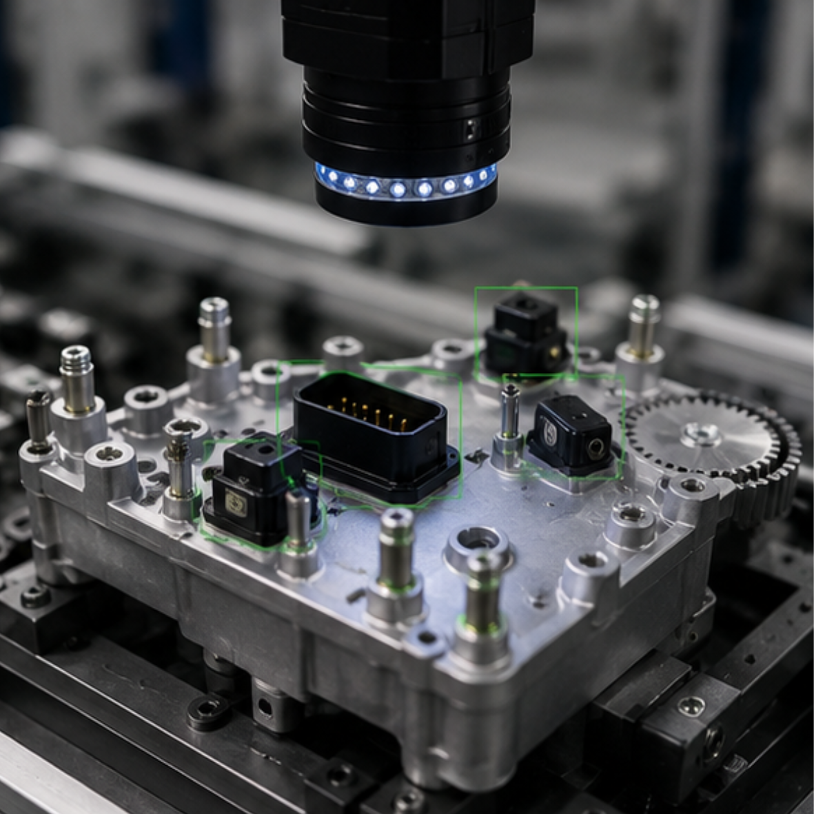 Verificación automática de operaciones de ensamblaje y componentes instalados mediante visión artificial industrial.