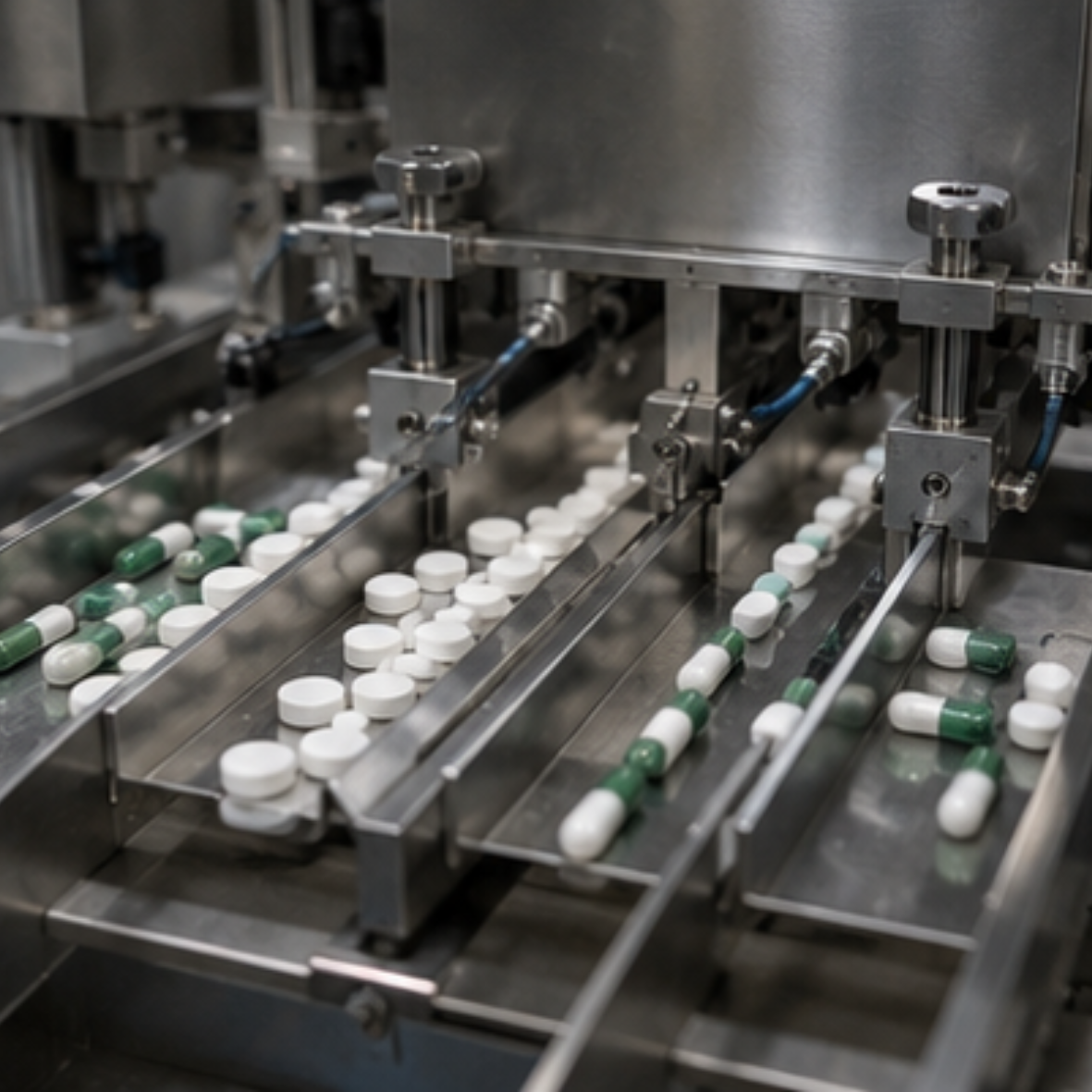 Clasificación automática de comprimidos y cápsulas en una línea de producción farmacéutica mediante visión artificial.