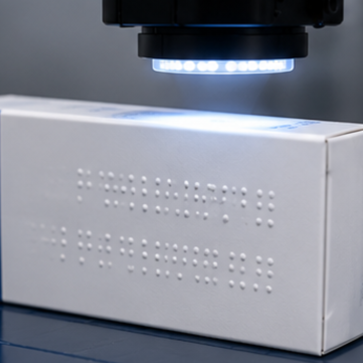 Inspección de braille en envases farmacéuticos para verificar su presencia y legibilidad