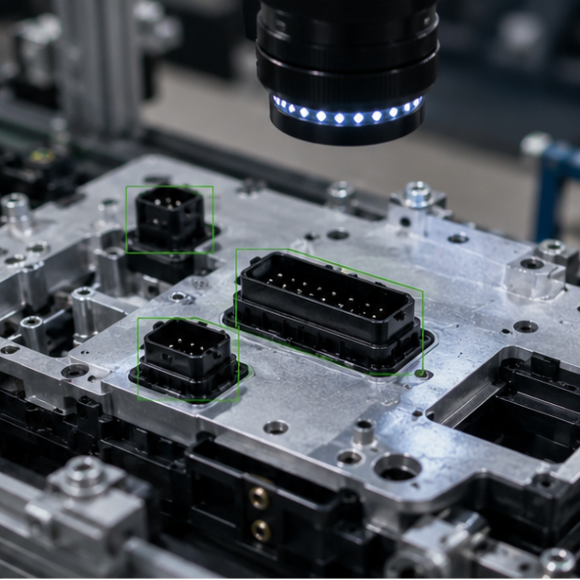 Verificación automática de la presencia de conectores y componentes eléctricos durante el ensamblaje industrial.