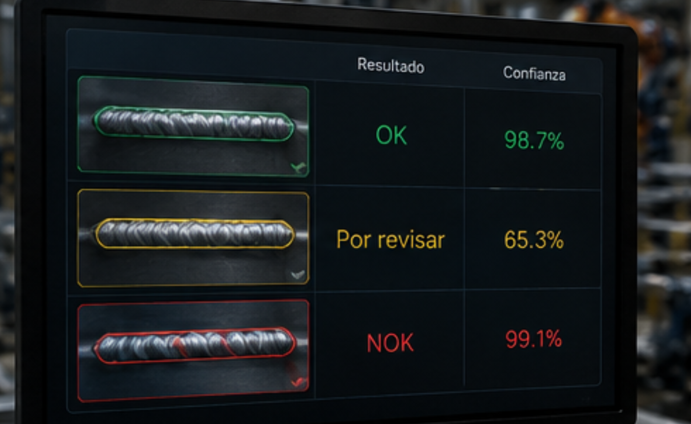 Clasificación automática de soldaduras conformes y no conformes durante el proceso de fabricación industrial.