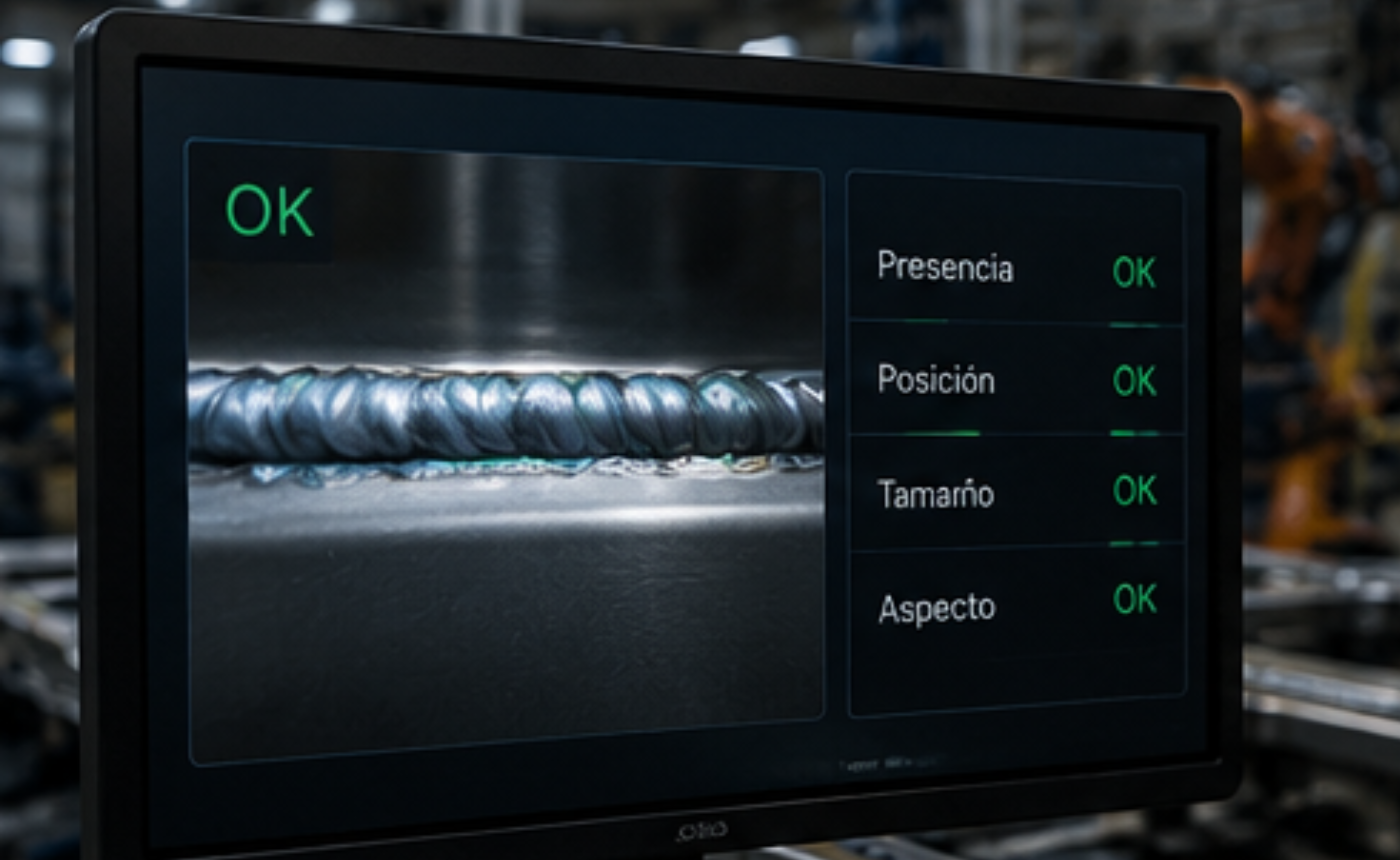 Validación de uniones soldadas mediante visión artificial según criterios de presencia, posición y calidad.
