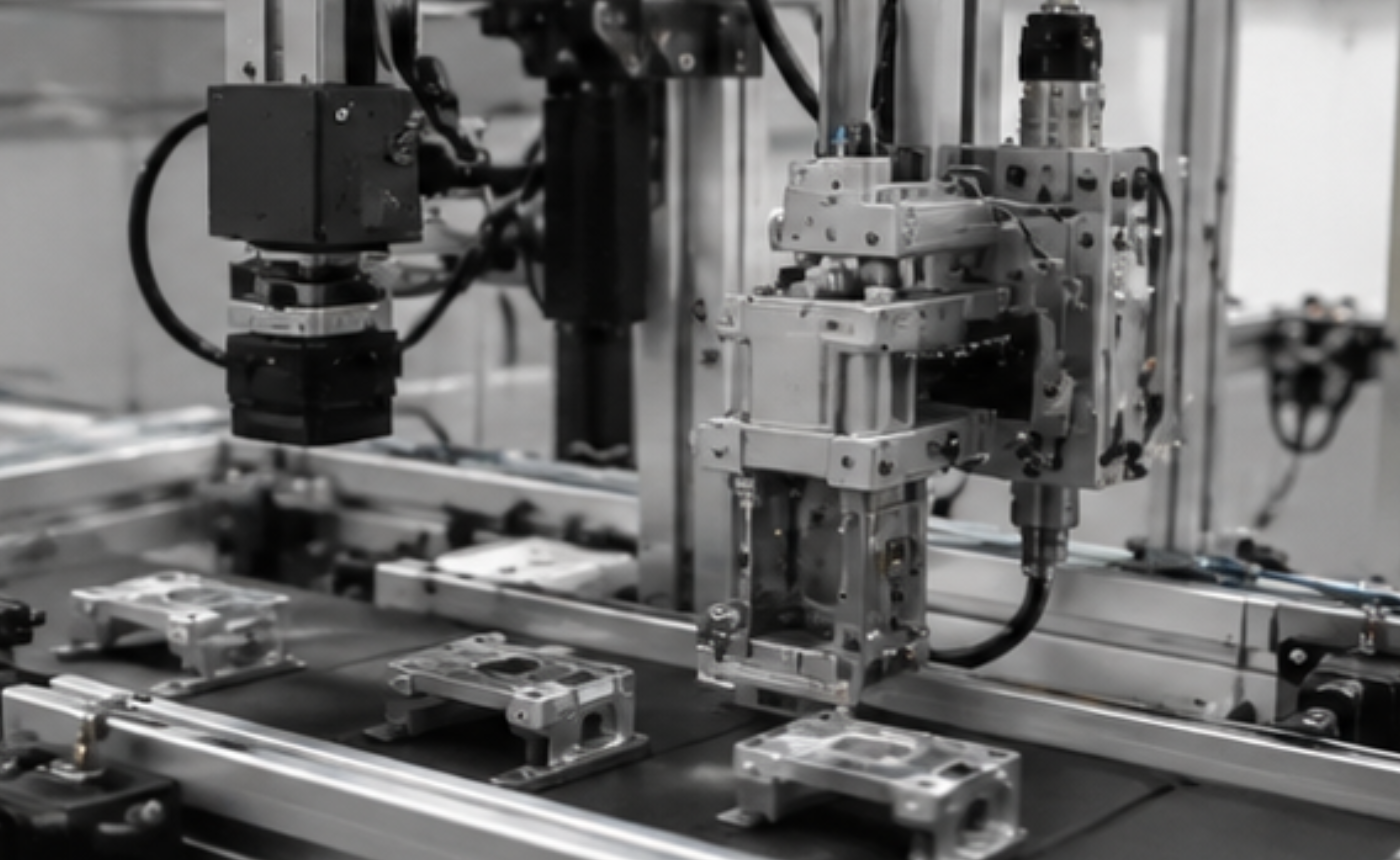 Sistema automatizado de clasificación de piezas industriales mediante cámaras de visión, sensores y maquinaria de producción.