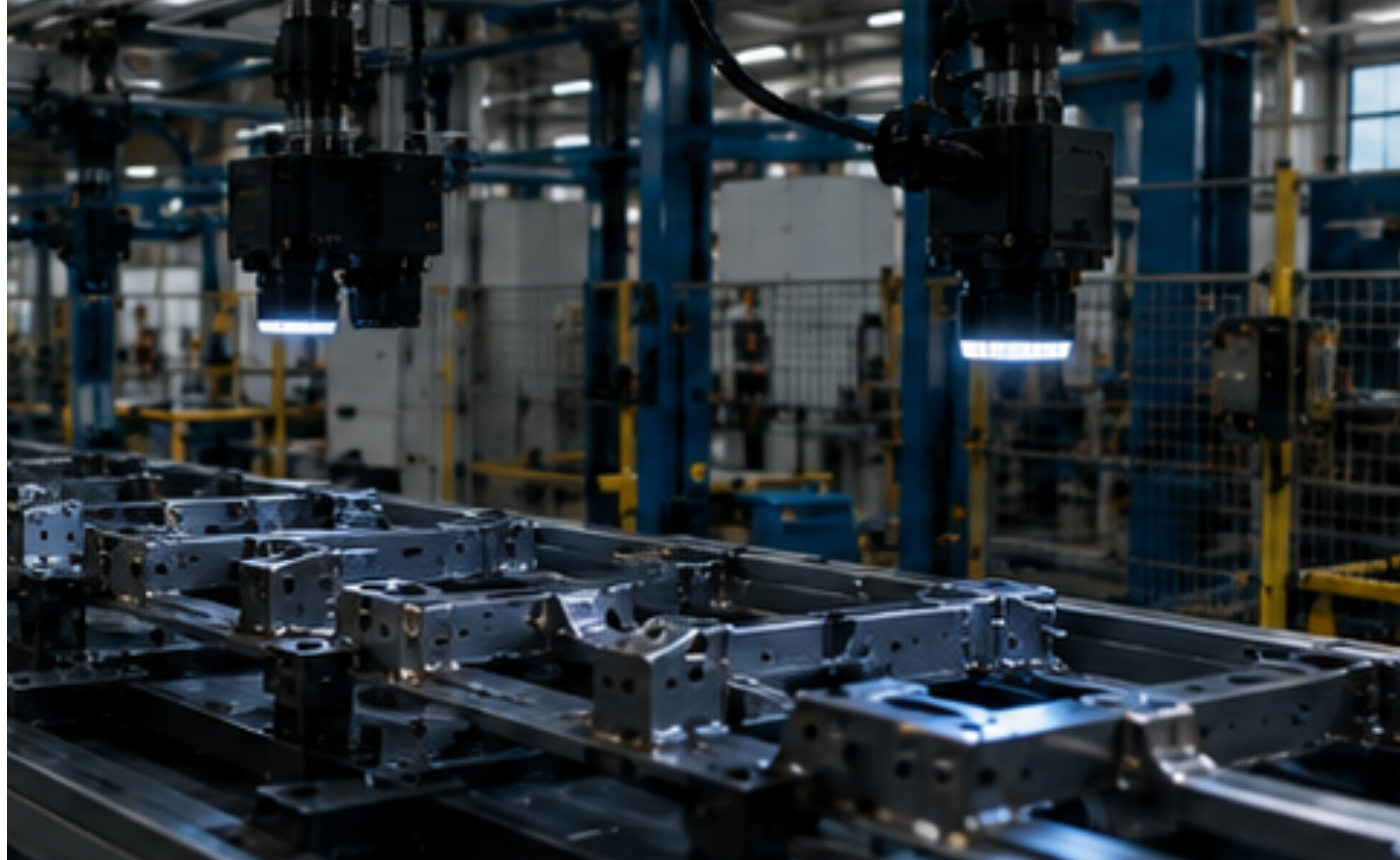 Inspección de soldaduras en tiempo real durante una línea de producción industrial de alta velocidad.