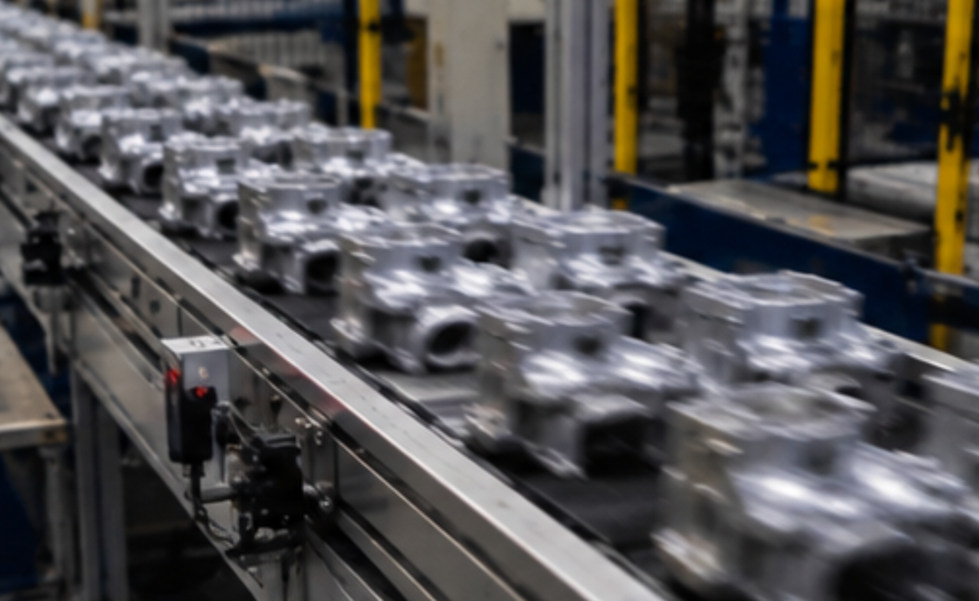 Clasificación automática de piezas industriales a alta velocidad en una línea de producción mediante visión artificial.