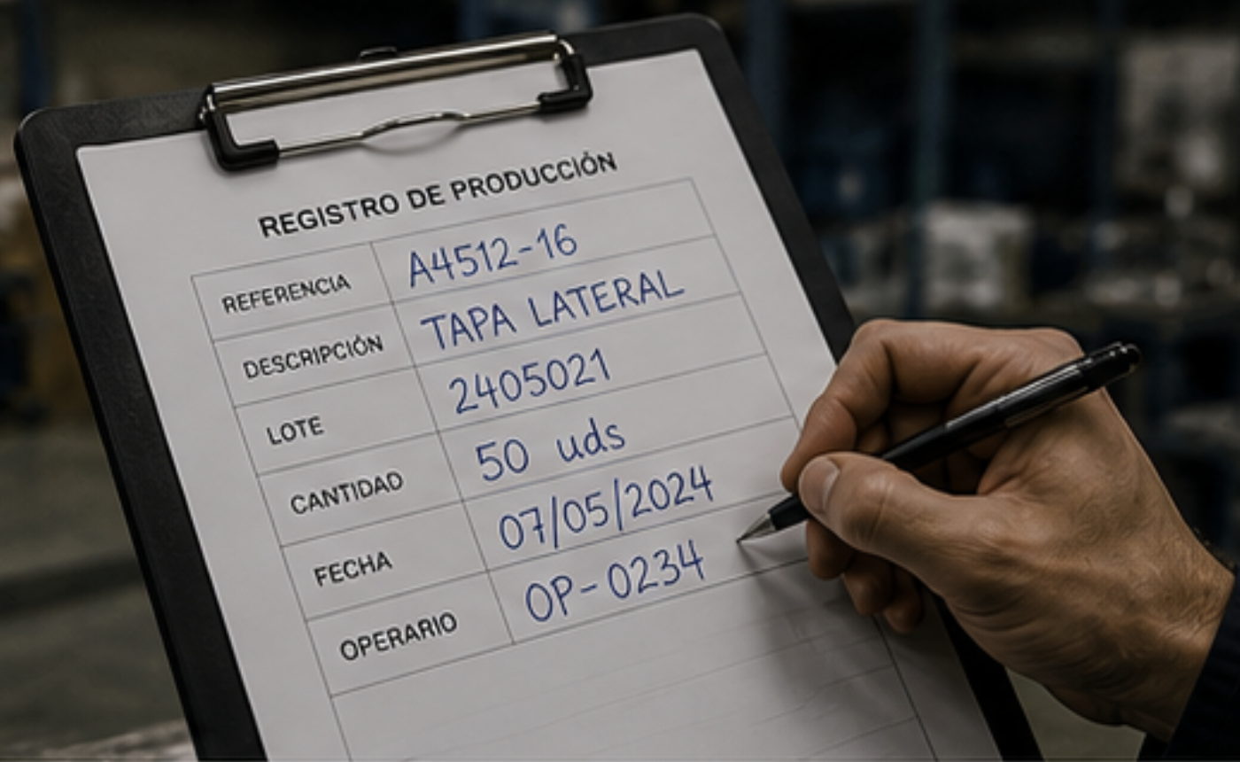 Registro manual de referencias y lotes en procesos industriales