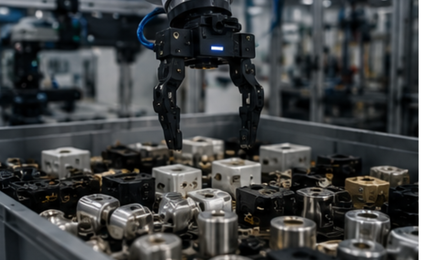Piezas con orientaciones variables detectadas por visión artificial para picking robotizado