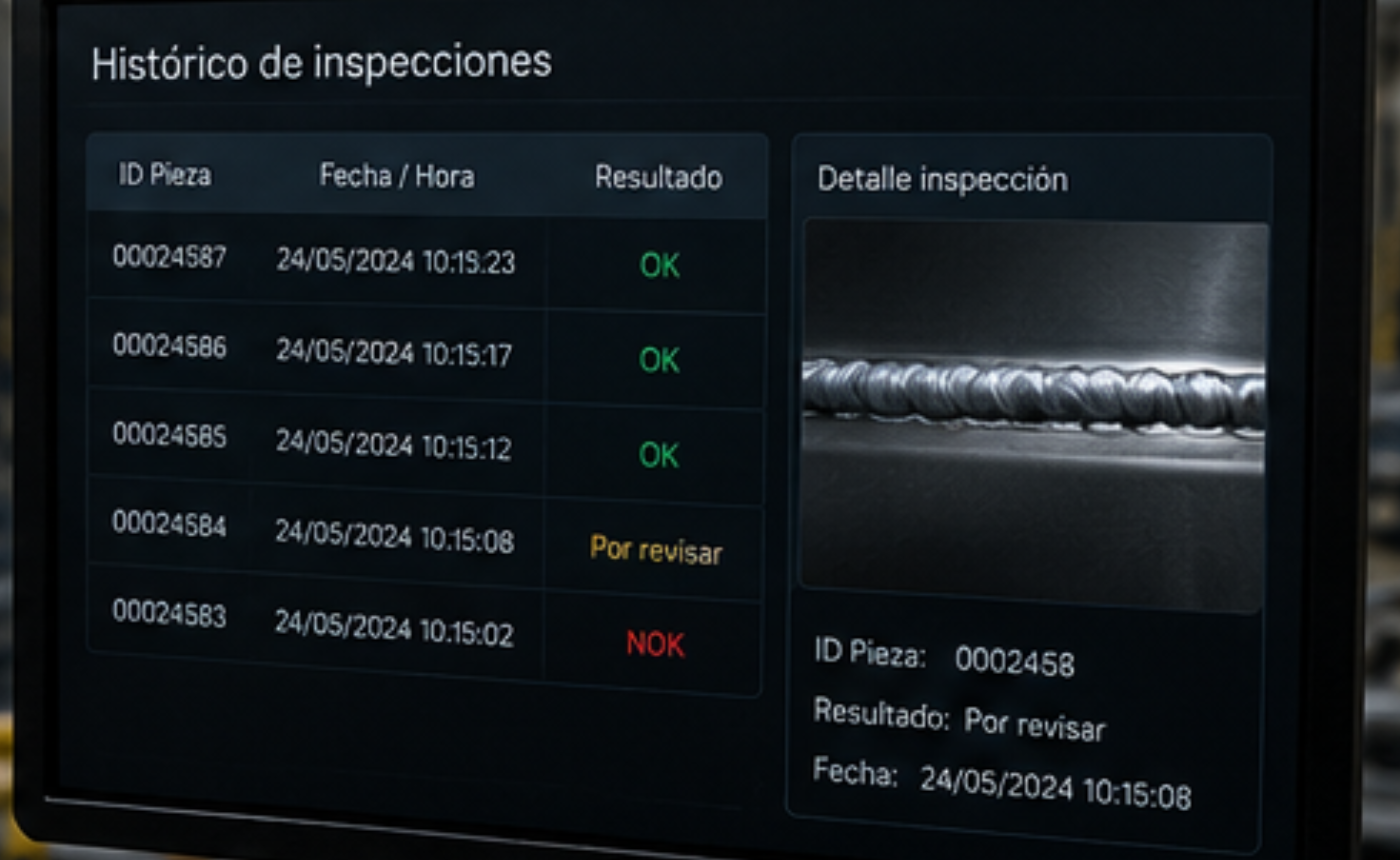 Registro histórico de inspecciones de soldaduras para garantizar la trazabilidad y el control de calidad del proceso.