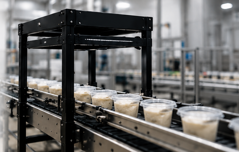Sistema de visión artificial de Rely inspeccionando envases y botellas en una línea de producción alimentaria