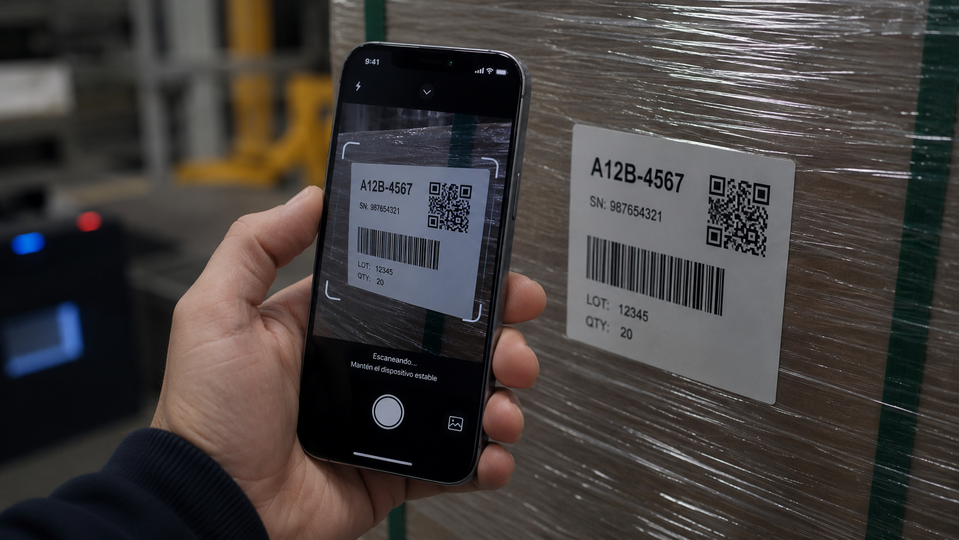 Lectura de etiquetas industriales con smartphone mediante OCR, códigos QR y códigos de barras