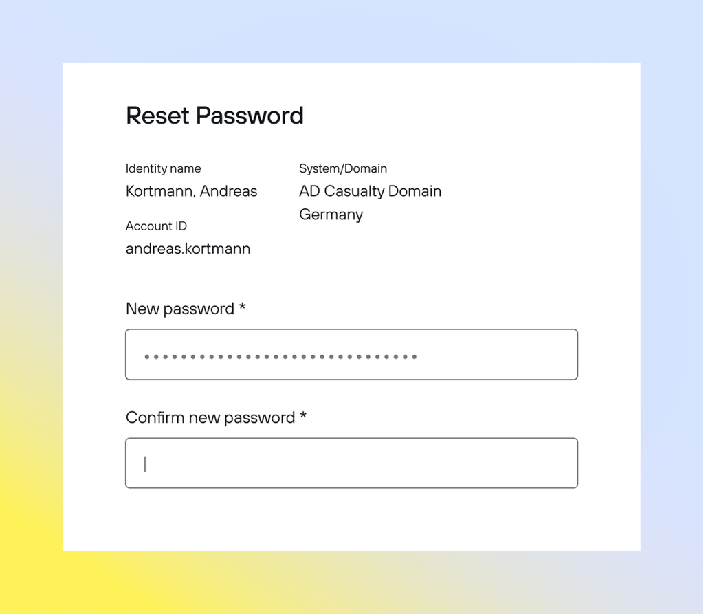 Self-service form for resetting a user password in a connected Active Directory system