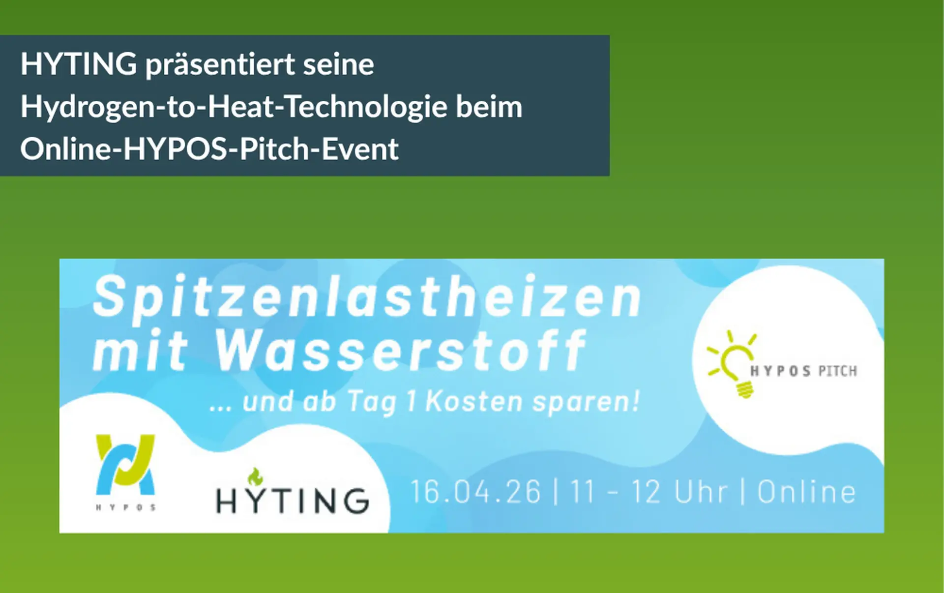 HYTING präsentiert seine Hydrogen-to-Heat-Technologie beim Online-HYPOS-Pitch-Event