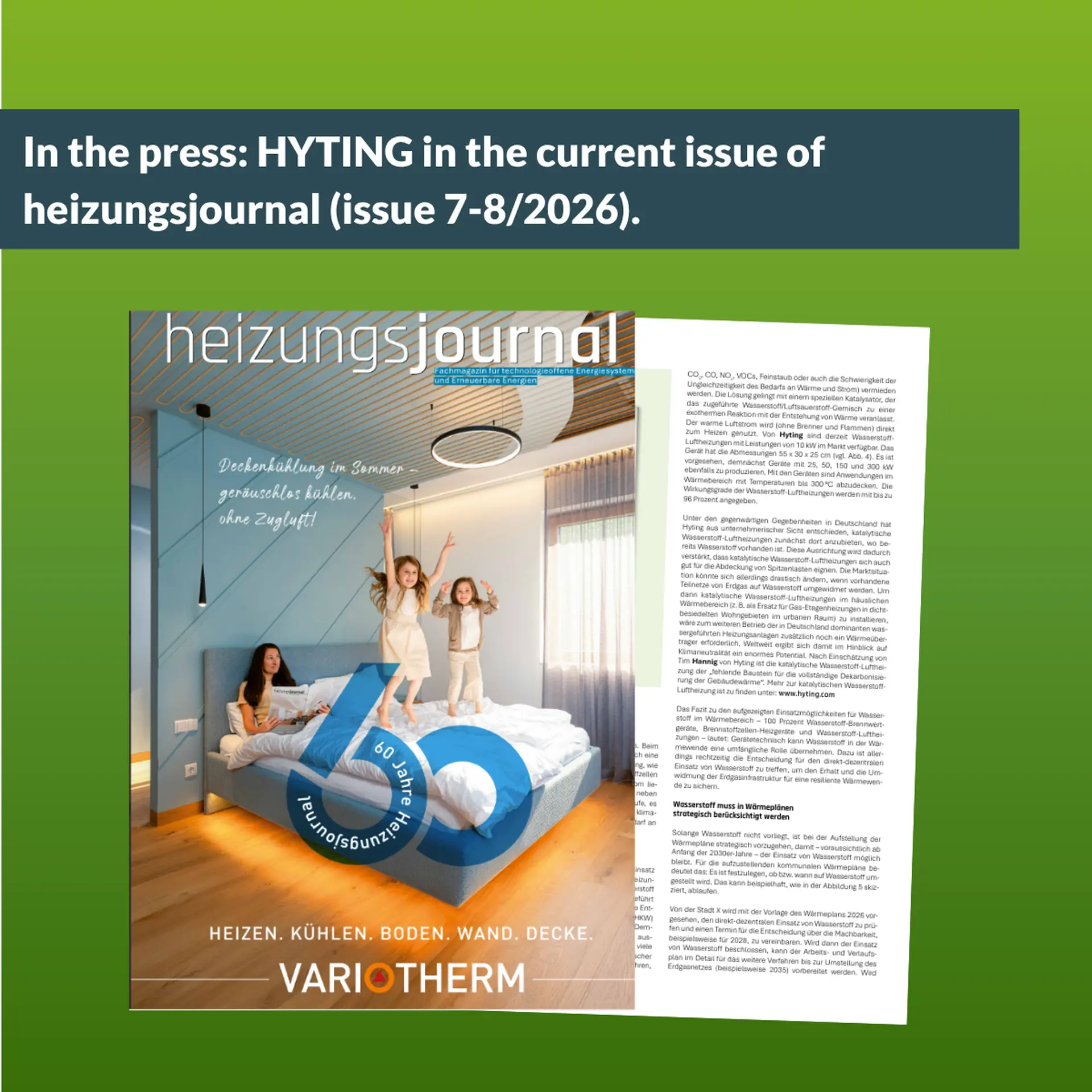 HYTING in the current issue of heizungsjournal (issue 7-8/2026).