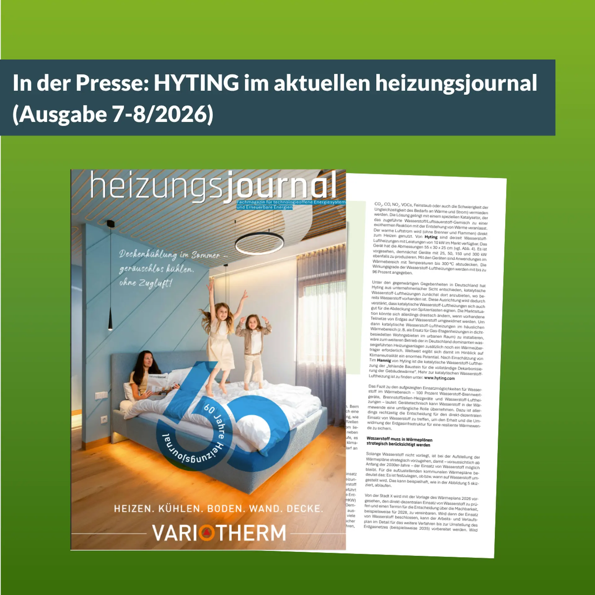 In der Presse: HYTING im aktuellen Heizungsjournal