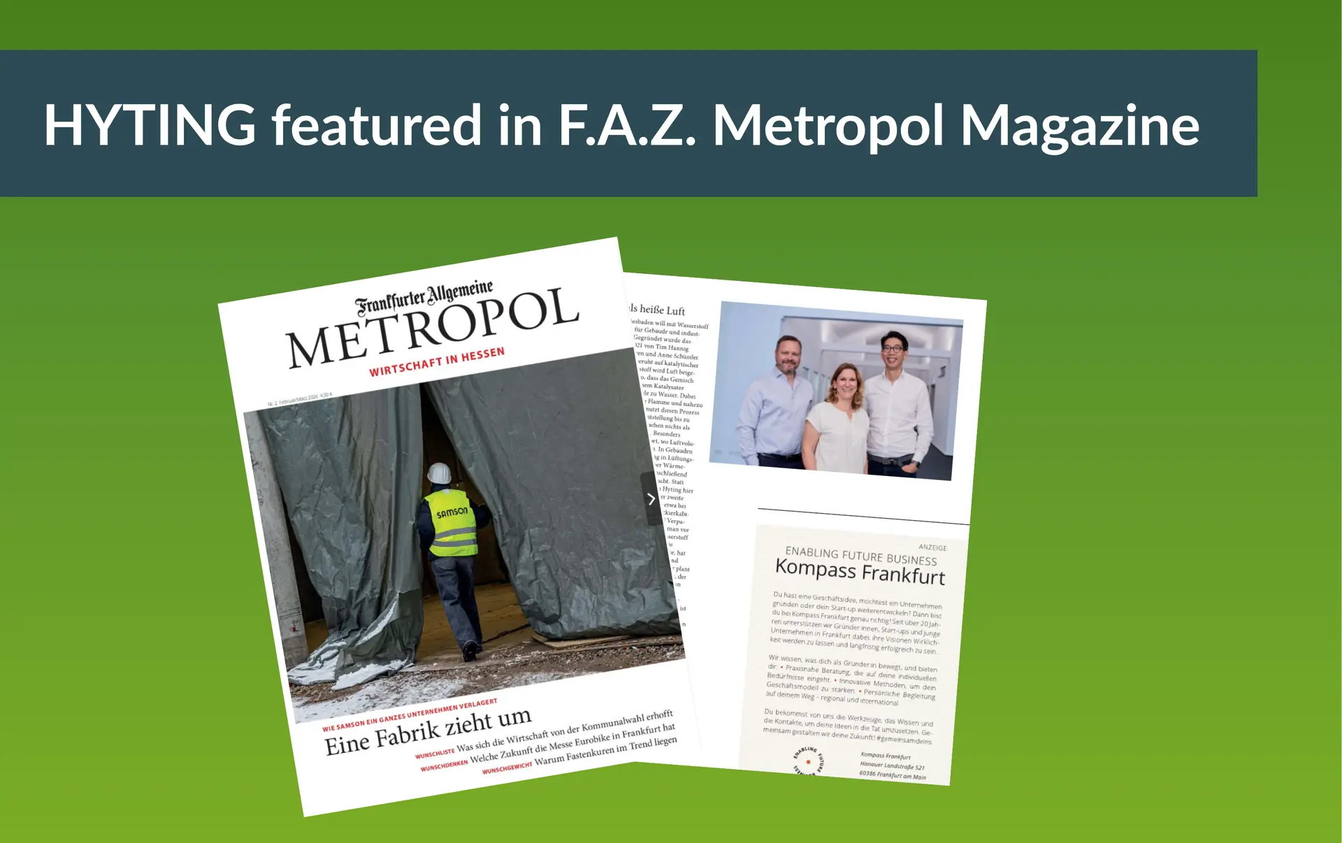 HYTING featured in F.A.Z. Metropol – Wirtschaft in Hessen