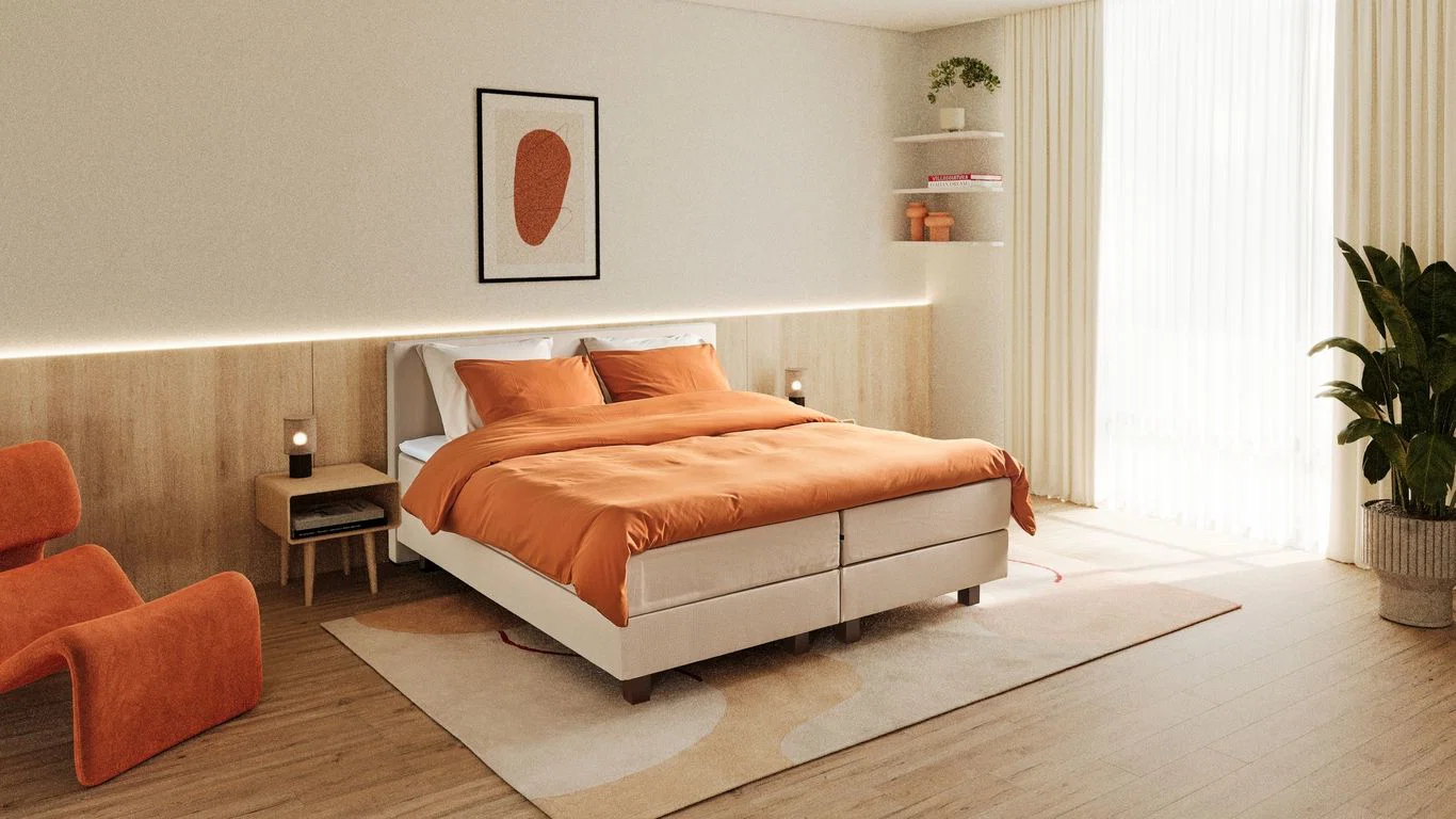Hotelbox Bodega met matras en topper in een afgewerkte slaapkamer