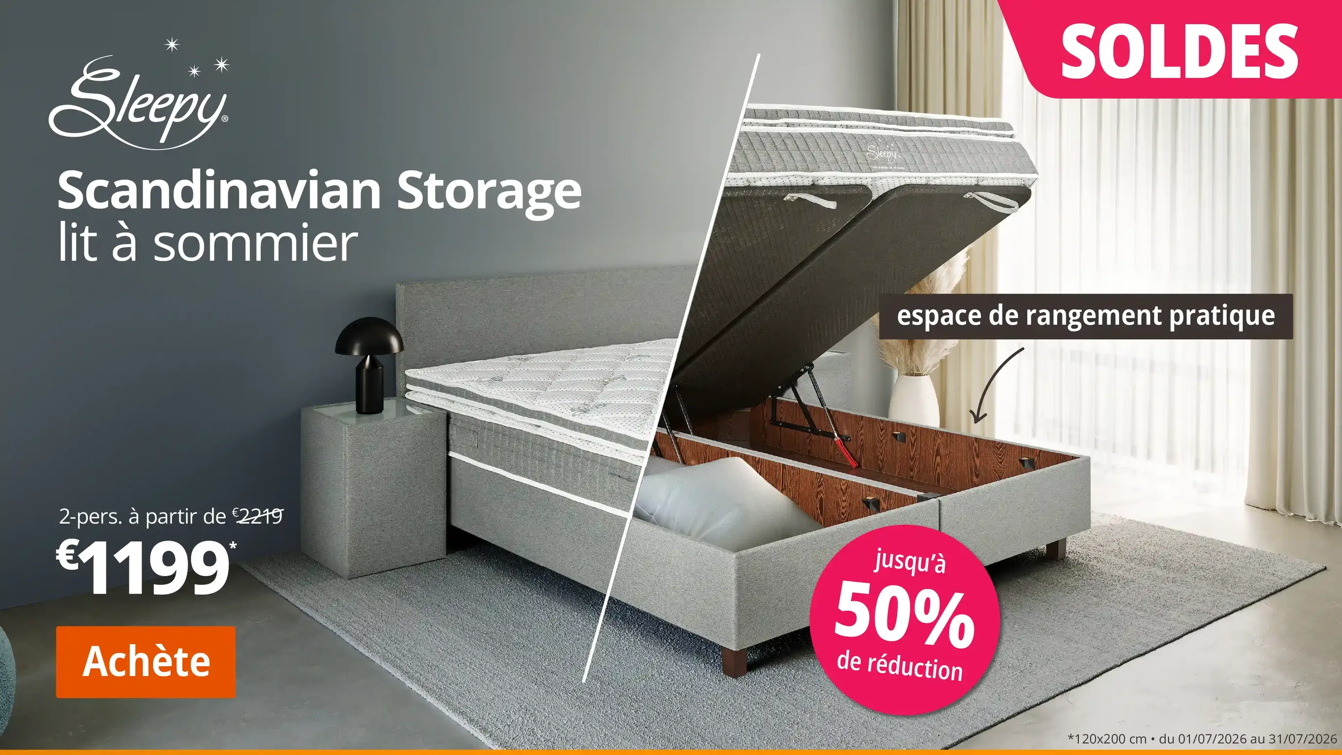 Scandinavian storage lit à sommier