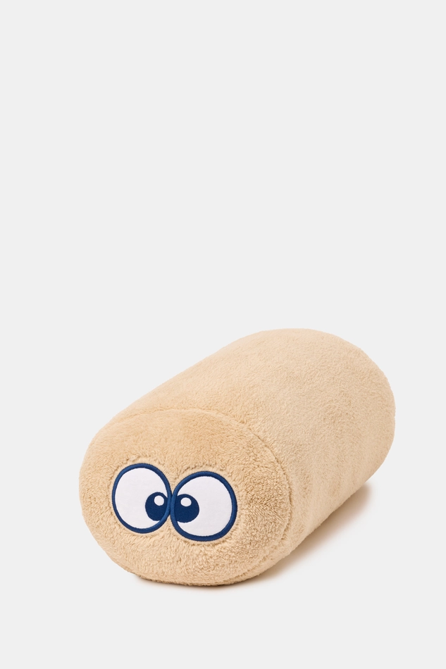 Beige Woody Teddy rolkussen met speelse oogjes
